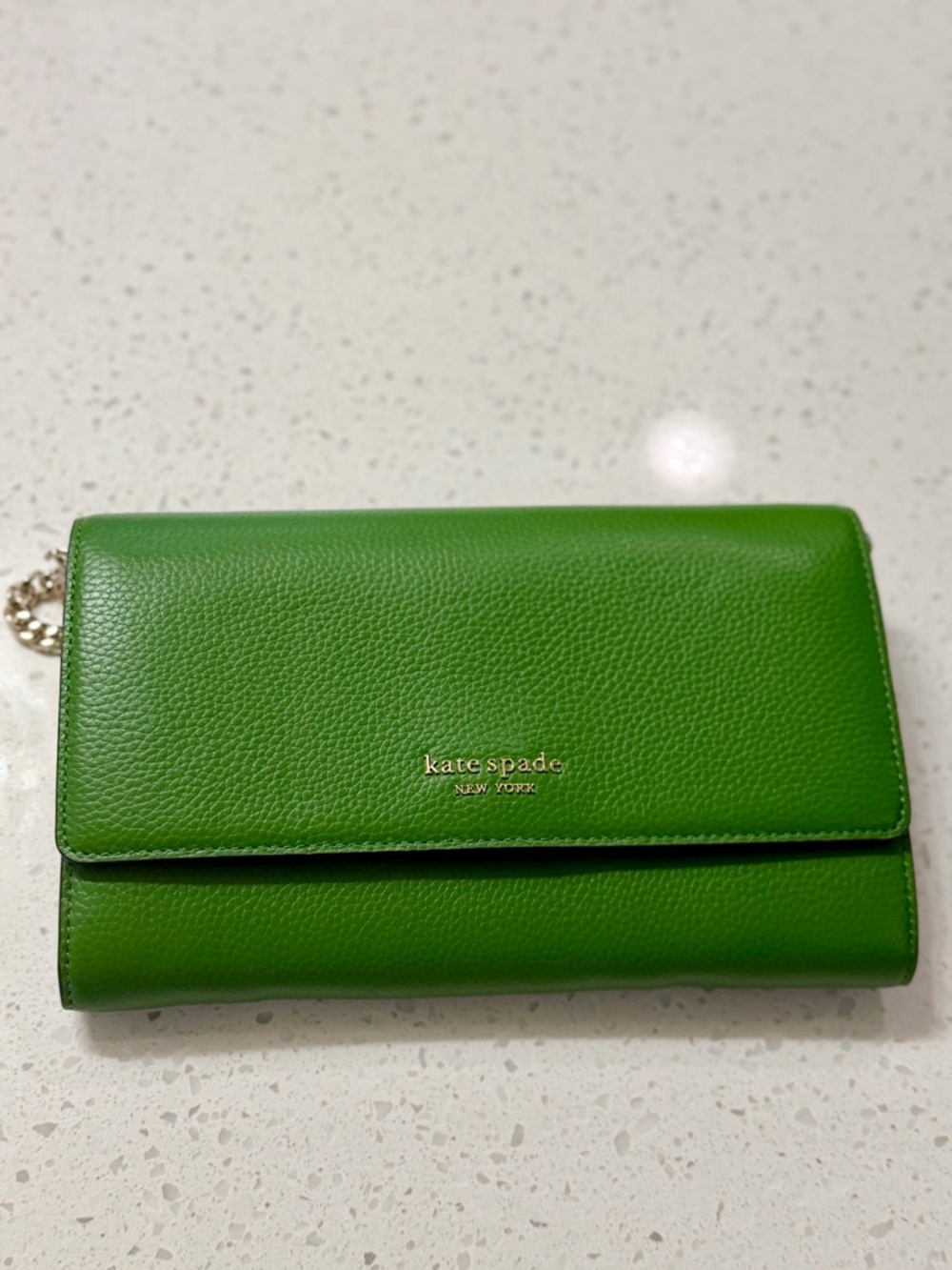 kate spade bright green pebbled leather chain wallet